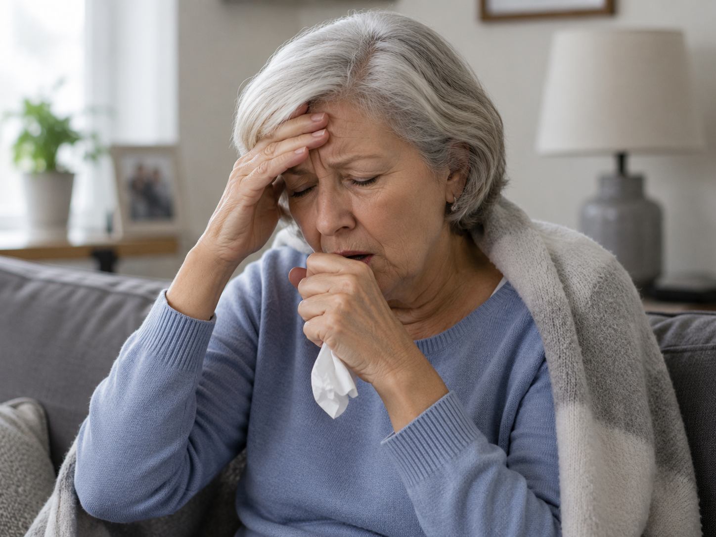 hyperglycemia symptoms - elderly woman feeling unwell at home
