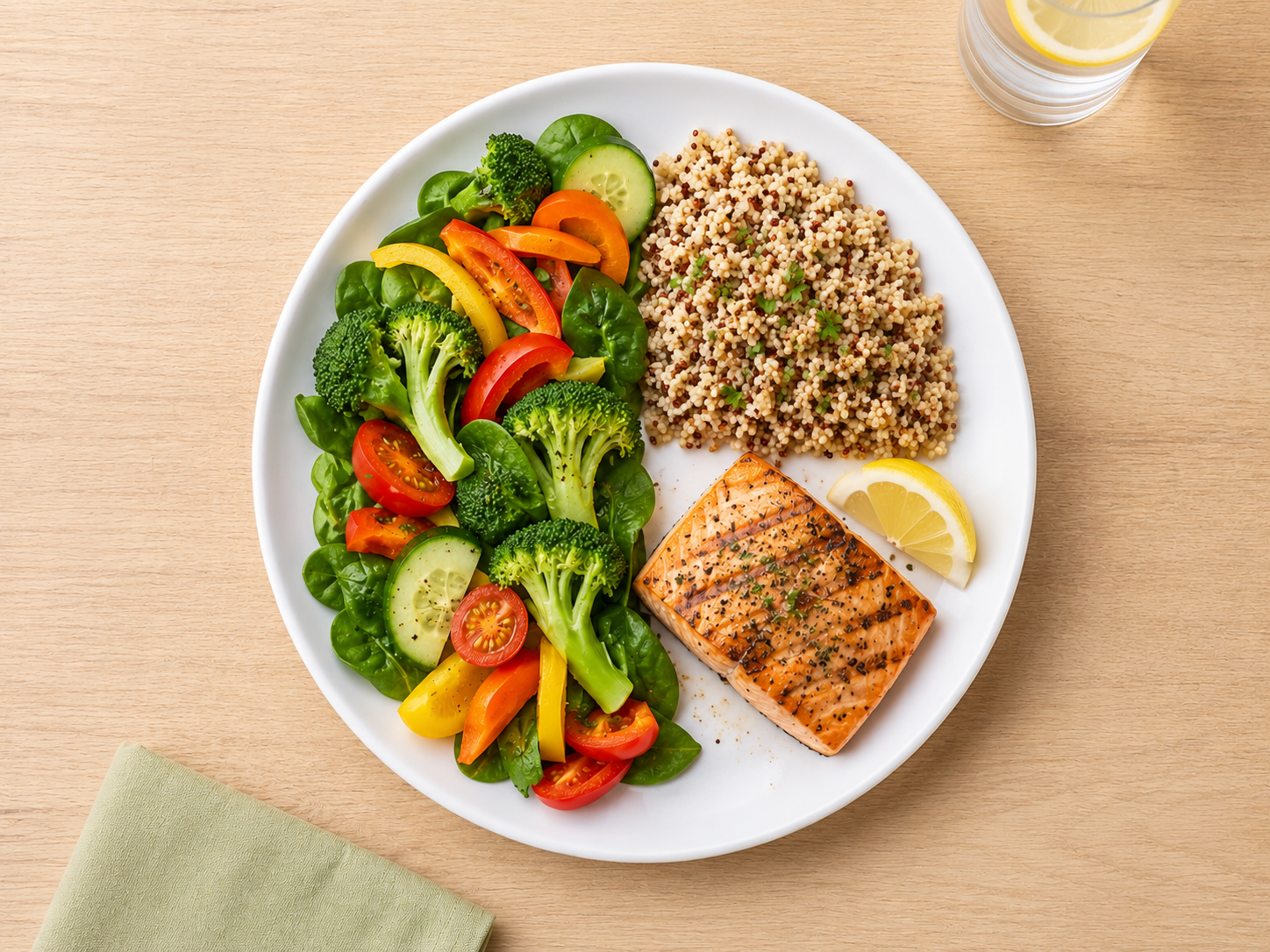 diabetic diet meal plan with vegetables protein and wholegrains on a plate
