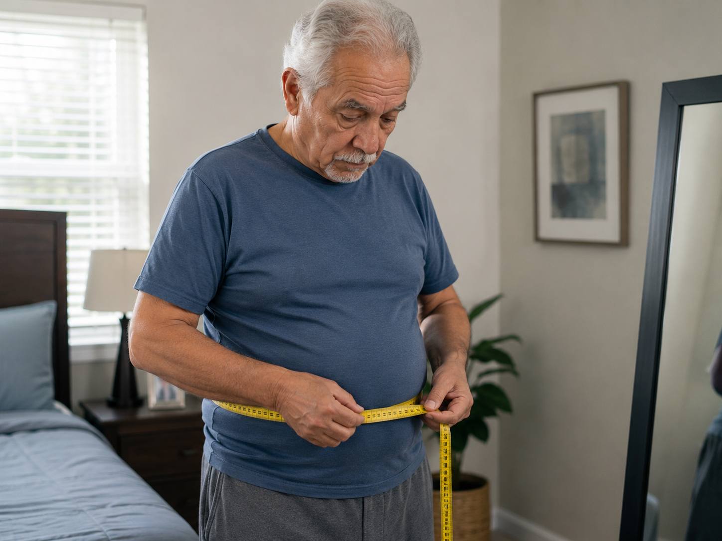 Signs of Insulin Resistance: What to Look For After 55 Older man measuring waist circumference — a physical sign of insulin resistance risk