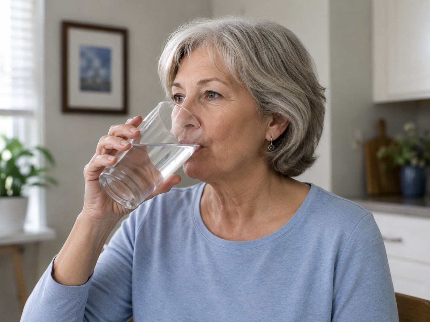 older adult drinking water to help manage blood sugar spike symptoms