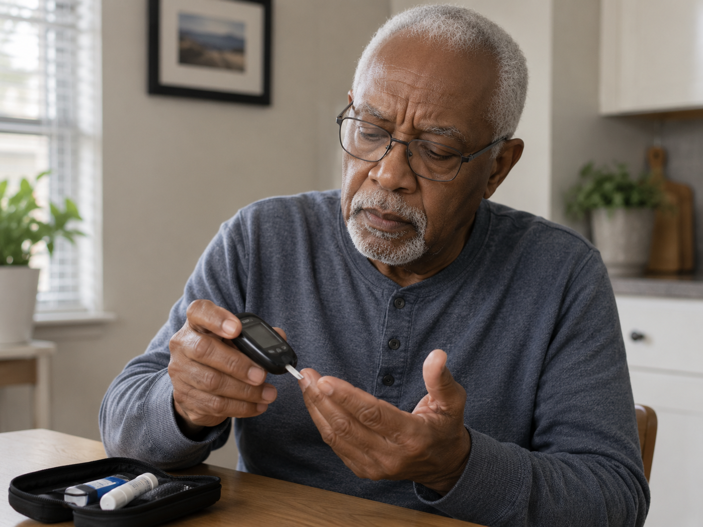 person checking blood sugar levels for hyperglycemia symptoms
